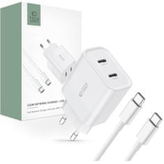 Tech-protect C20W hálózati töltő adapter 2x USB-C 20W + kábel USB-C, fehér