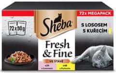 Sheba Fresh & Fine alutasakok macskáknak, kiválasztott mix, mártásban 72x50 g