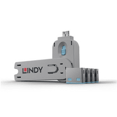 Lindy USB biztonsági dugó, és kulcs kék (4db dugó + kulcs) (40452) (Lin40452)