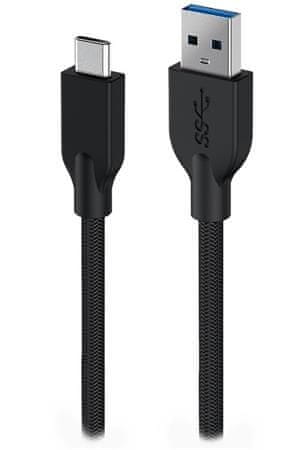 Genius ACC-A2CC-3A, kábel, USB A / USB-C, USB 3.0, 3A, QC 3.0, fonott, 1m, fekete