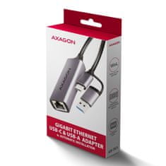 AXAGON ADE-TXCA, USB-C + USB-A 3.2 Gen 1 - Gigabit Ethernet hálózati kártya, Asix AX88179, automatikus telepítés