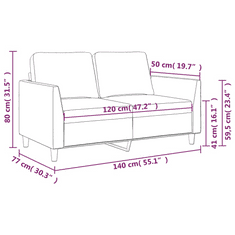 Vidaxl 2 személyes krémszínű műbőr kanapé 120 cm (359329)