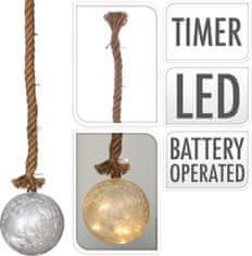 STREFA Világítás LED KOULE átmérő 15cm, 95cm-es kötélen, időzítővel, üveg fehér