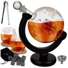BigBuy Földgömb alakú whiskey-s üveg 2 pohárral és hűtő kockákkal (BB-22553)