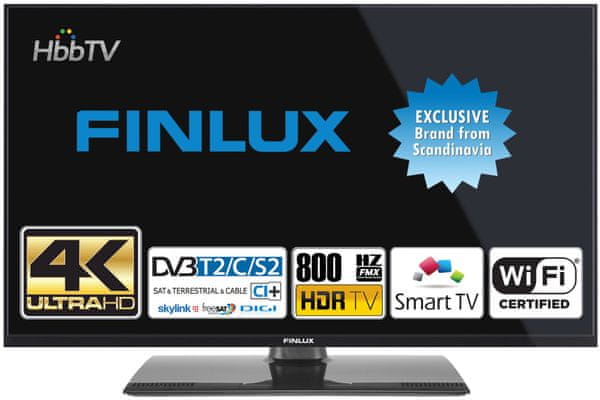 Finlux 43FUF7162 smart televízió LED 43 hüvelykes HbbTV operációs rendszer piros nyomógomb skylink Wi-Fi USB fastscan