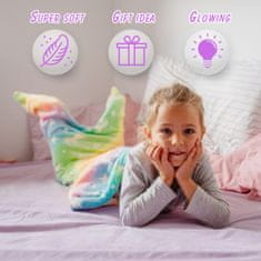 Netscroll Sellőfarok alakú takaró 1 + 1 INGYEN, sötétben világító, csillag és unikornis motívumú, extra puha és meleg, tökéletes ajándék lányoknak, egyedi ajándékok, szivárványszínű, MermaidBlanket