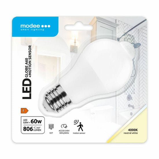 Modee Lighting LED intelligens izzó A60 8,8W semleges fehér, mozgásérzékelő (MSL-G4000K8.8WE27-PIR)
