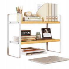 MUVU 2 szintes könyvespolc, íróasztal szervező, irodaszer szervező, MUVU, fehér és barna, fém és MDF