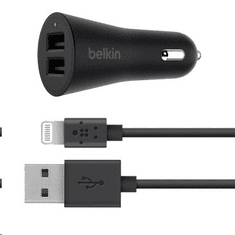 Belkin 4.8A / 24 Watt autós töltő 2 USB port + USB-A - Lightning kábel (F8J221bt04-BLK) (F8J221bt04-BLK)