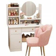 MUVU Öltözőasztal tükörrel, Skandináv stílus, glamour, fehér fésülködőasztal, MUVU