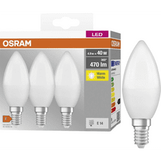 Osram LED fényforrás gyertya forma E14 4.9W melegfehér 3db/cs (4099854047091) (4099854047091)