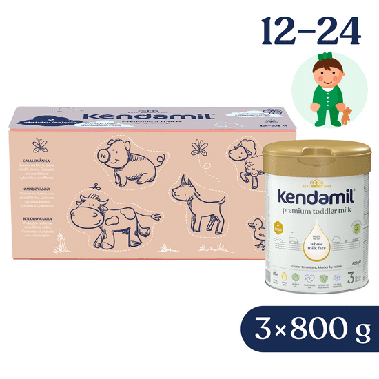 Kendamil Premium 3 HMO+ 2,4 kg (3 × 800 g), kreatív ajándékcsomagolás