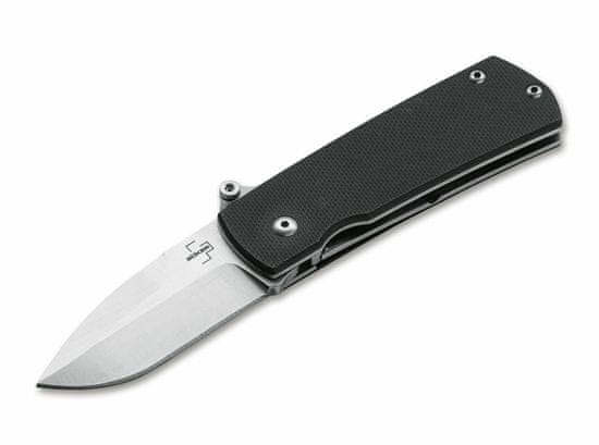 Böker Plus 01BO361 Shamsher automata kés 5 cm, fekete, G10, nylon hüvely