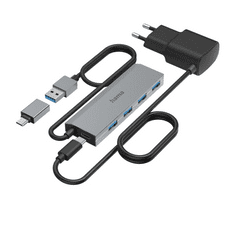 Hama 00200138 hálózati csatlakozó USB 3.2 Gen 1 (3.1 Gen 1) Type-A + Type-C 5000 Mbit/s Antracit, Szürke (hama200138)