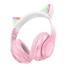 Hoco W42 bluetooth fülhallgató macskafüllel, rózsaszín