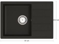 nabbi Gránit konyhai mosogató szifonnal Eden ENB 02-62 61x43,5 cm - fekete