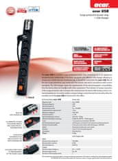 ACAR USB 3m kábel 6 aljzat 2xUSB felülíró védelem fekete