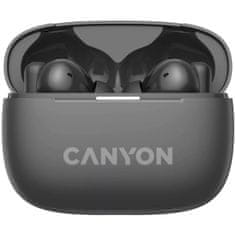 Canyon OnGo 10 ANC, TWS-10 ANC+ENC fejhallgató mikrofonnal, BT V5.3 BT8922F, 500mAh+40mAh tok, gyorstöltés, szürke színű