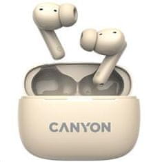 Canyon OnGo 10 ANC, TWS-10 ANC+ENC fejhallgató mikrofonnal, BT V5.3 BT8922F, 500mAh+40mAh tok, gyorstöltés, bézs színű