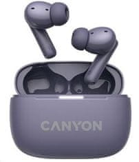 Canyon OnGo 10 ANC, TWS-10 ANC+ENC fejhallgató mikrofonnal, BT V5.3 BT8922F, 500mAh+40mAh tok, gyorstöltés, lila színű