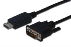 Digitus DisplayPort adapter kábel, DP - DVI (24+1) M/M, 3,0 m, reteszeléssel, DP 1.1a kompatibilis, CE, bl