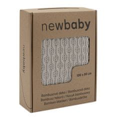 NEW BABY Bambusz kötött takaró Új baba mintával 100x80 cm világosszürke