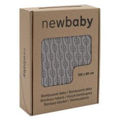 NEW BABY Bambusz kötött takaró Új baba mintás 100x80 cm szürke