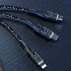 DUDAO L22X 3in1 kábel USB - USB-C / microUSB / Lightning 120W, szürke