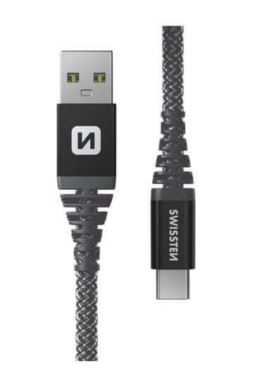 SWISSTEN ADATKÁBEL KEVLAR USB / USB-C 1,5 M 71541010, szürke