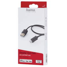 Hama MFI USB töltő- és adatkábel Apple Lightning csatlakozóval, 1,5 m, fekete
