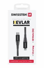 SWISSTEN ADATKÁBEL KEVLAR USB-C / LIGHTNING 1,5 M 71544010, szürke