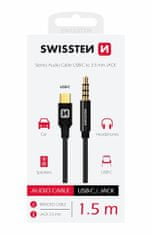 SWISSTEN AUDIO ADAPTER TEXTILE USB-C (hím)/3,5 mm JACK (hím) 1,5M 1,5 M 73501303, fekete