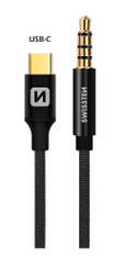 SWISSTEN AUDIO ADAPTER TEXTILE USB-C (hím)/3,5 mm JACK (hím) 1,5M 1,5 M 73501303, fekete