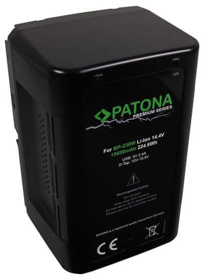 PATONA V-mount akkumulátor Sony BP-230W digitális fényképezőgéphez 15600mAh Li-lon 14.4V 225Wh Premium