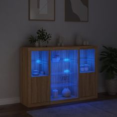 Greatstore 3 db sonoma-tölgyszínű szerelt fa tálalószekrény LED-ekkel