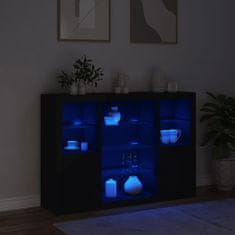 Greatstore 3 db fekete szerelt fa tálalószekrény LED-ekkel