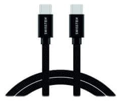 SWISSTEN USB-C / USB-C adatkábel textilfonattal, 2,0 M Fekete