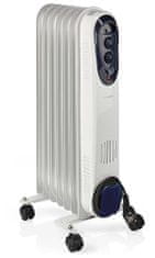 Nedis hordozható olajradiátor/ termosztát/ 1500 W/ 7 lamella/ 3 hőmérséklet-beállítás/ átfordulás elleni védelem/ fehér színű