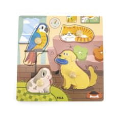 Viga Gyermek fa puzzle fogantyúkkal Pets 4 darab