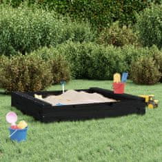Greatstore fekete négyszögű tömör fenyőfa homokozó ülésekkel