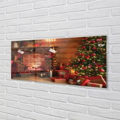 tulup.hu Akrilkép Karácsonyfa díszítés ajándék kandalló 140x70 cm 2 fogas