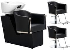 Enzo Fekete fodrász mosdó és 2 x fodrász szék hidraulikus forgó lábzsámoly fodrászathoz szalon mosógép mozgatható tál kerámia keverő csaptelep kézi csaptelep