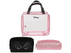 sarcia.eu DISNEY Minnie Mouse Rózsaszín és fekete cipzáras utazó kozmetikai táska szett, 3 db.