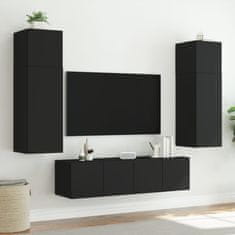 Greatstore 2 db fekete falra szerelhető TV-szekrény LED-del 60x35x41 cm