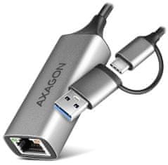 AXAGON adapter USB-A + USB-C GLAN(RJ-45) / ADE-TXCA / USB 3.2 Gen1 / 15cm / fém test / adapter USB-A + USB-C GLAN(RJ-45) / ADE-TXCA / USB 3.2 Gen1 / 15cm / fém test