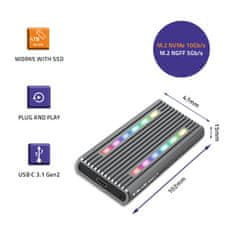 Qoltec ház | M.2 SSD-öböl | SATA | NVMe | RGB LED | USB-C | 4TB