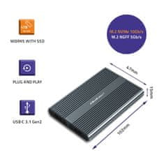 Qoltec ház | M.2 SSD meghajtórekesz | SATA | NVMe | USB-C | DUAL 2 x 2TB