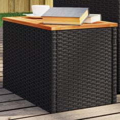 Greatstore 2 db fekete polyrattan és tömör fa kerti kisasztal 55x34x37 cm