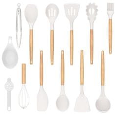 Timeless Tools 14 darabos konyhai eszközkészlet, hőálló szilikon fejjel, tartóval, fehér