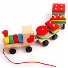 KOMFORTHOME Montessori fából készült vonat blokkokkal kirakós szortírozóval